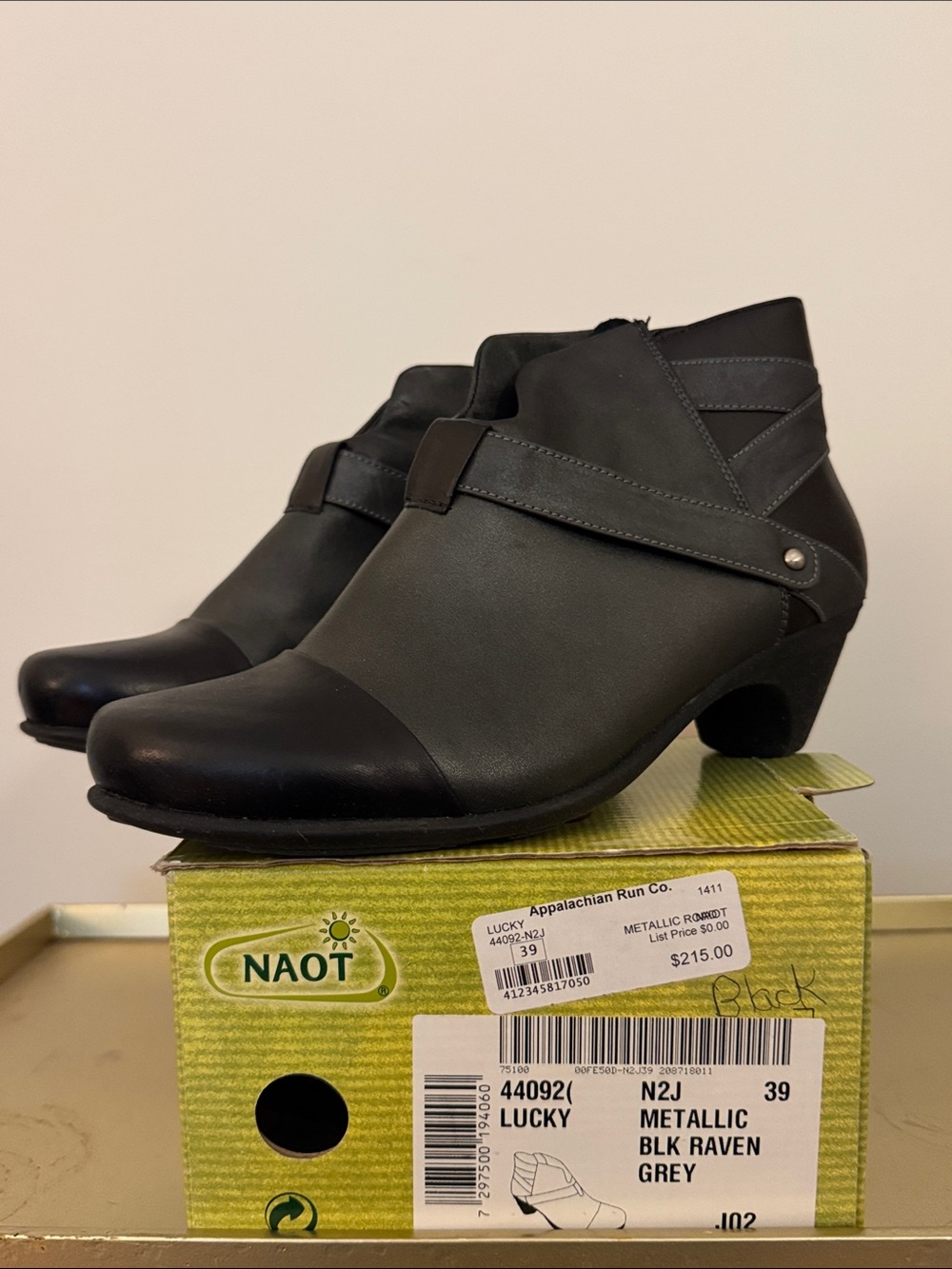 Naot- Lucky Metallic Black and Raven Grey Ankle Booties